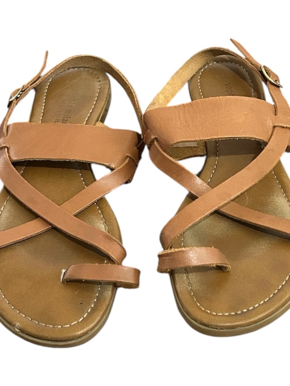 Crisscross Leather Slingback Sandals in Tan